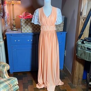 Vintage handmade orange Creamsicle color Formal dress. Size Small.  Romantic.